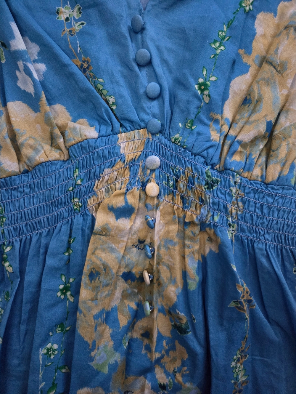 NWT - Taylor Cotton V-Neck Flutter Sleeve Blue/Yellow Floral Maxi Dress-Size 14 - Picture 9 of 10